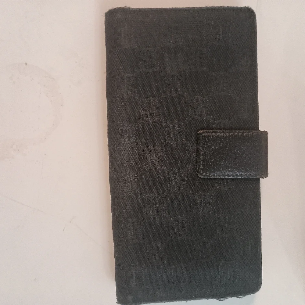 Gucci Authentic Men Eclipse Long Wallet GG Canvas Leather Black Made in Italy